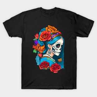 Sugar Skull Halloween. Girl with a Pearl Earring T-Shirt